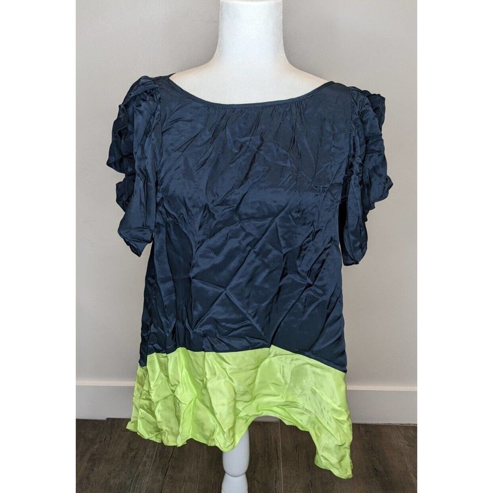 NWT Maeve Anthropologie Silky Flowy Blouse Size XS Women's Blue Green MSRP $128